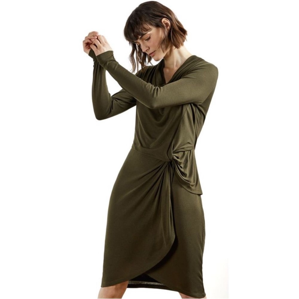 Ted Baker Womens Neyda Long Sleeve Jersey Mini Dress US 2 / Ted 1 Khaki NWT $175